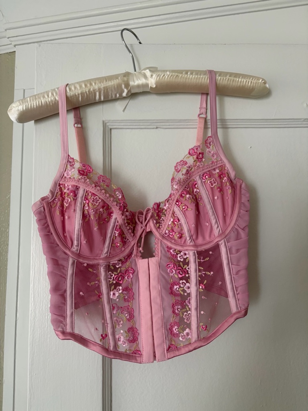 For Love And Lemons Pink Floral Embroidered Longline Bustier